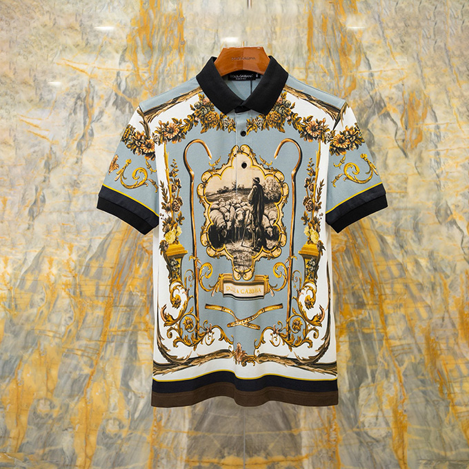 dolce & gabbana ornate print polo shirt